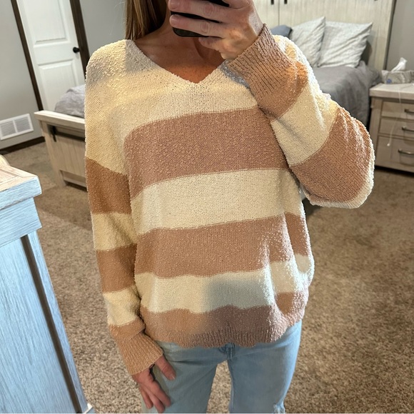 Knox Rose Sweater V-Neck Pink & Cream Size Large - Picture 2 of 9